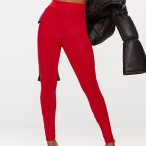 Red High Waisted Jersey Leggings